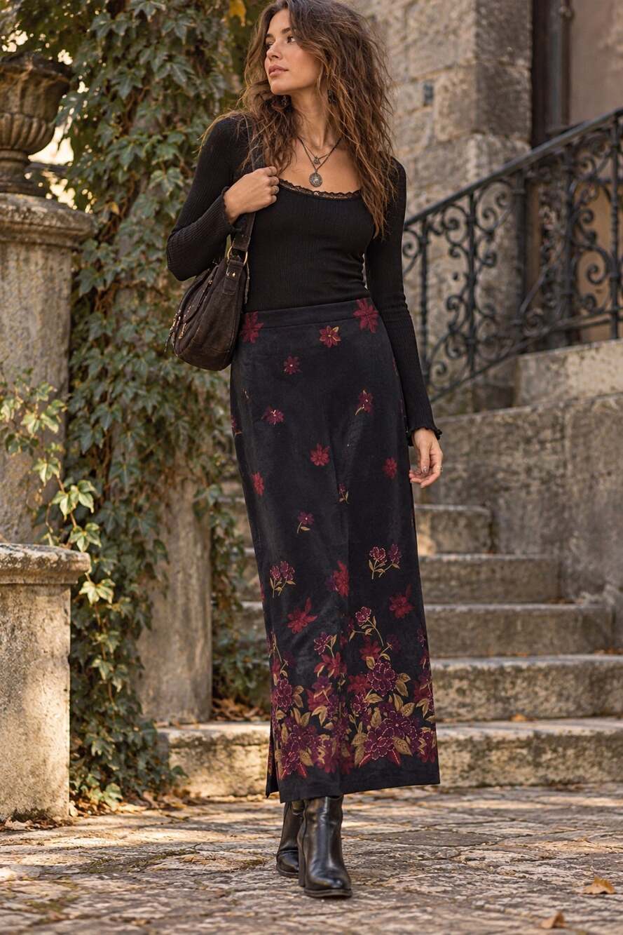 Whimsigoth Dark Floral Maxi Skirt Witchy Fairy Grunge Size 14 Dark Romantic